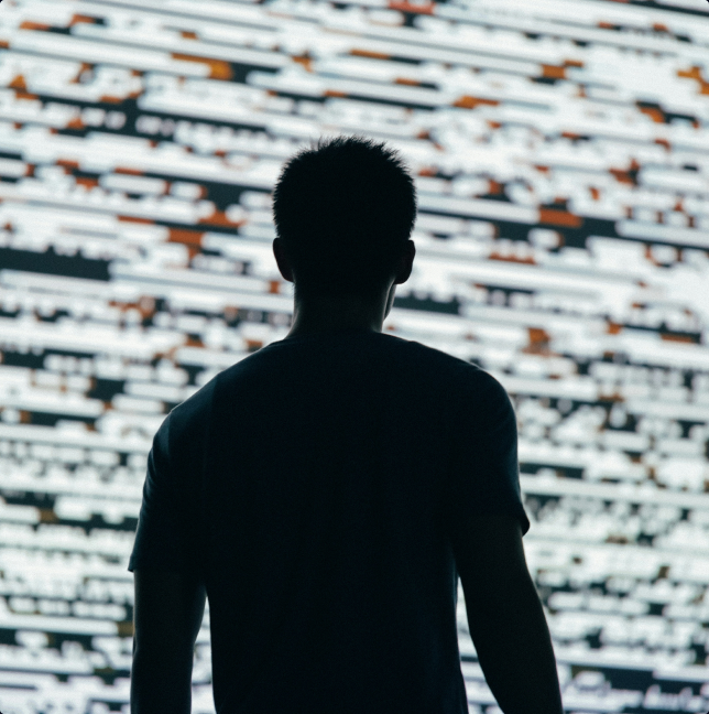 A person facing a wall of streaming data